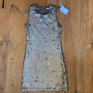 Bronze, fitted, sequin dress